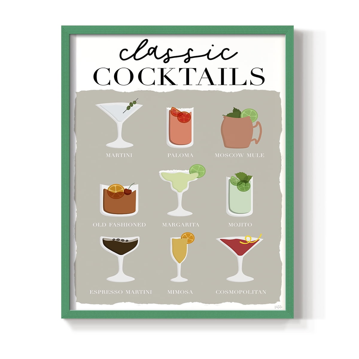 Classic Cocktails in Paper Solid Wood 8 x 10 Framed Print