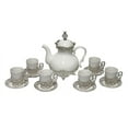 thumbnail image 1 of Classic Coffee Tea 6-Cups Porcelain Mugs Set With Teapot Saucers Large White Silver Arab Middle Eastern Metal Handles, 1 of 1