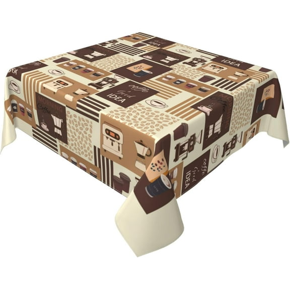 Classic Coffee Themed Table Cloth - Mocha Latte Milk Square Tablecloth Beige Brown Table Cover 54x54 Decorative for Kitchen Dining Table Party