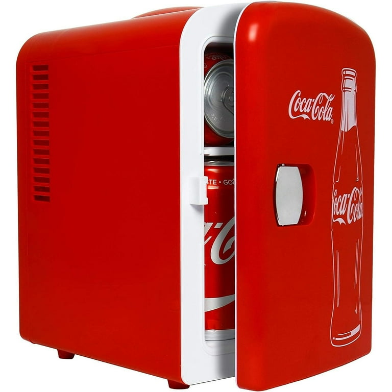 Classic Coke Bottle Retro Edition, 4L Mini Fridge w/ DC & AC, 6 Can Cooler, Travel & Office, Red - Walmart.com Classic Coke Bottle Retro Edition, 4L Mini Fridge w/ DC & AC, 6 Can Cooler, Travel & Office, Red - Walmart.com