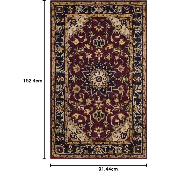 Classic Collection 3' x 5' Burgundy / Navy CL362A Handmade Traditional Oriental Premium Wool Area Rug