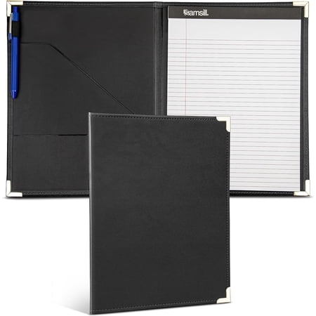 Classic Collection Business Portfolio - Executive Padfolio for Resume & Document Organizer - 8.5 by 11-Inch Legal Pad, Faux Leather with Brass Corners (Black)