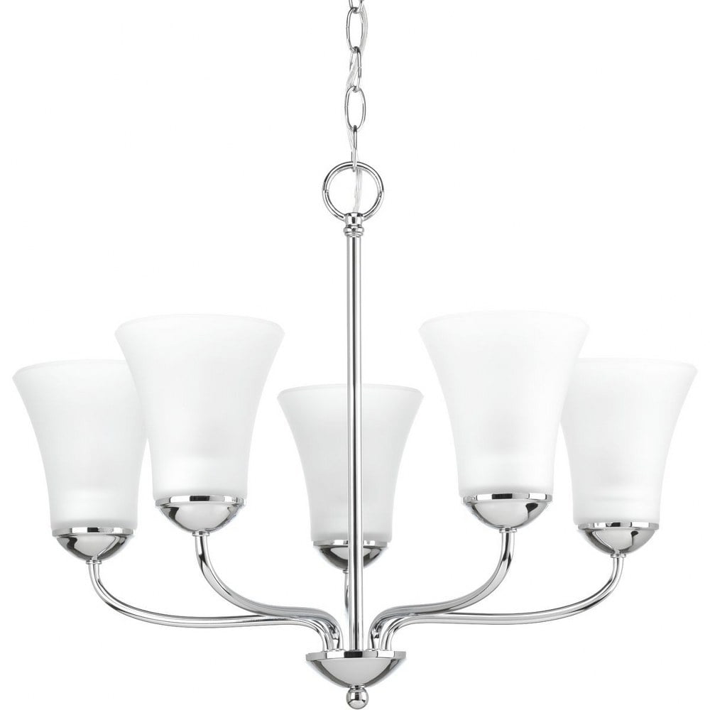 Polished Chrome 5-Light Chandelier with Etched Glass Shades