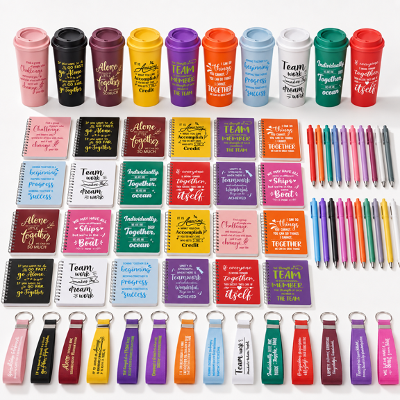 Classic Color 24-Piece Stationery Gift Set with Notebooks, Pens, Keychains and Coffee Cups
