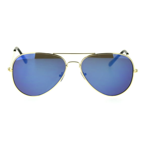 Classic Color Mirror Lens Thin Metal Rim Officer Cop Sunglasses Gold Blue Mirror