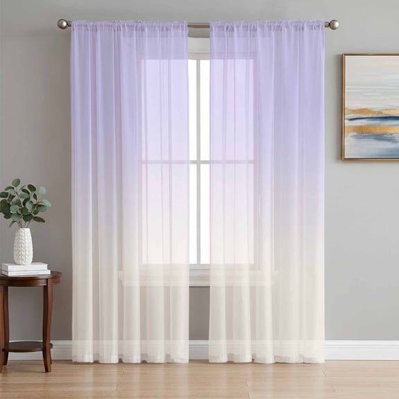 Classic Color Ombre Art Chiffon Sheer Curtains 84 Inches Long, Romantic Gradient 2 Rod Pocket Window Treatment Voile Drapes Curtains for Living Room Bedroom,2 Panels, 52x84In