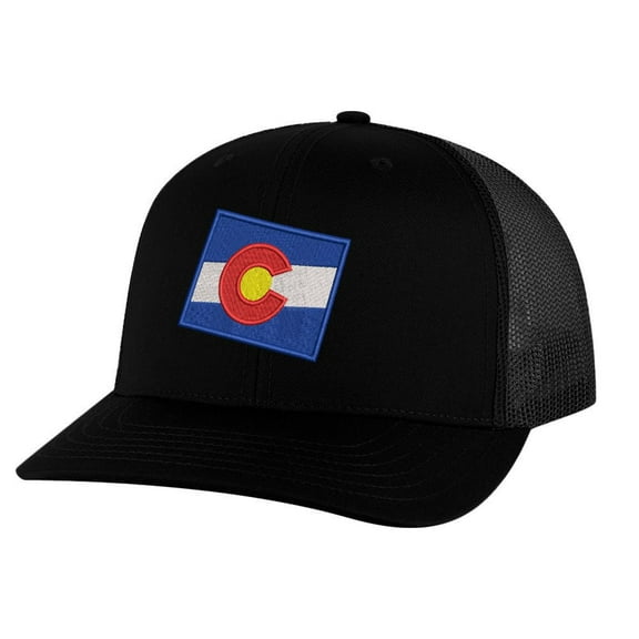 Colorado Trucker Hat - Embroidered State Flag Patriotic Mesh Snapback Cap - Centennial State Pride (Black)