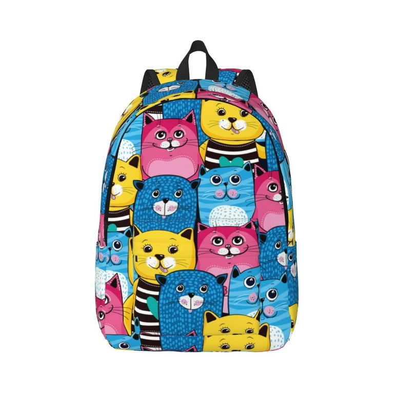 Classic Colorful Cute Cartoon Cat Canvas Backpack Backpack for School Bookbag School Backpacks for College Student Boys Girls Travel Work Laptop