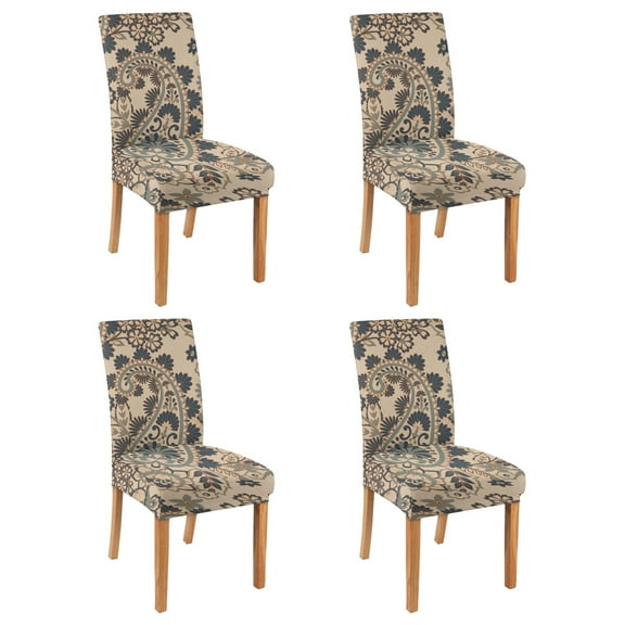 Classic Colorful Paisley Vintage Dining Chair Covers 4 Pack with Bohemian Floral Ethnic Retro Decorative Pattern Washable Polyester Stretch Slipcovers Removable Protector for Elegant Decor