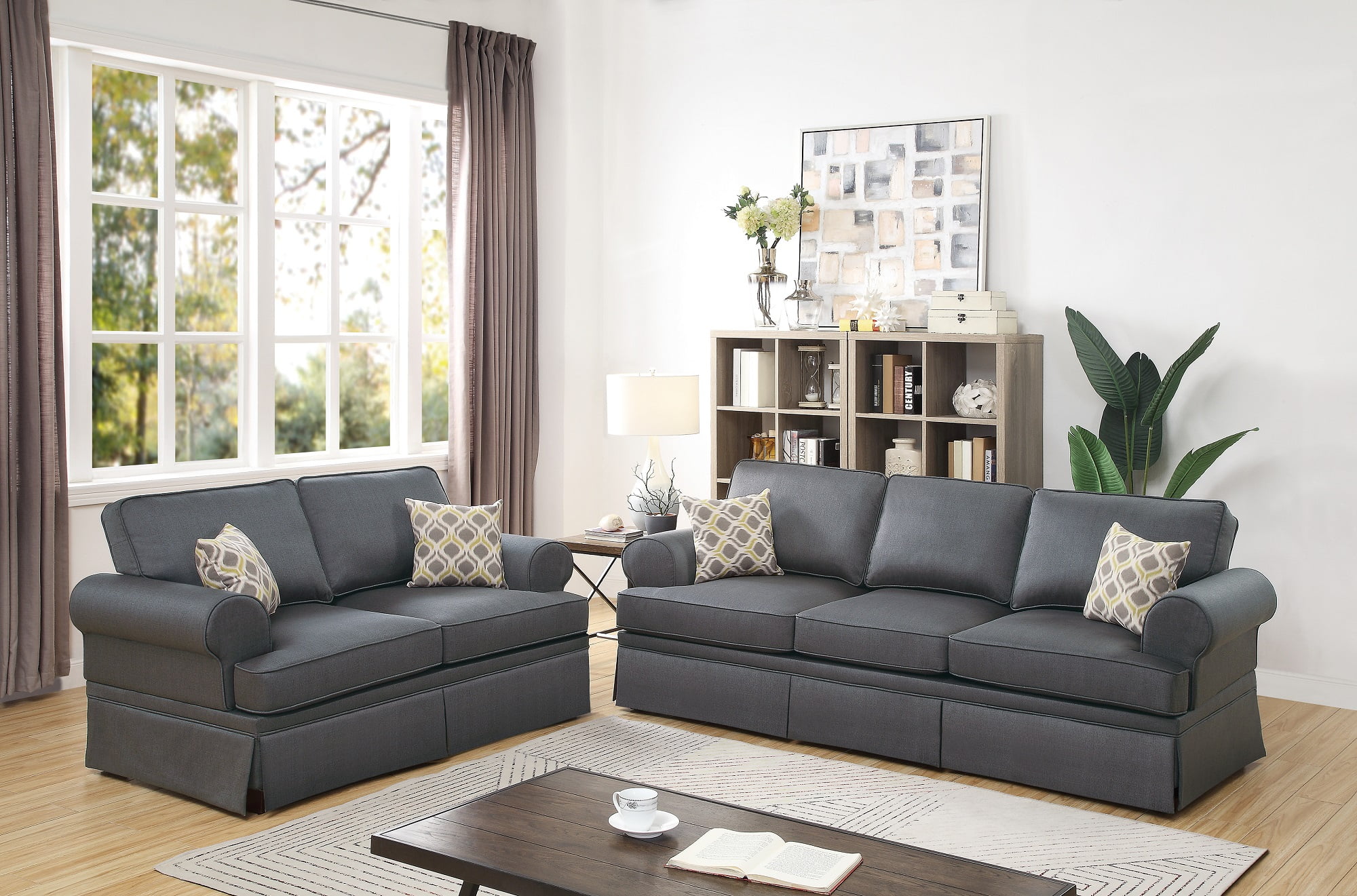 Classic Comfort Cozy Living Room 2pc Sofa Set Sofa And Loveseat Charcoal  Polyfiber Pillows Cushion Couch Sturdy Frame - Walmart.com, image size:2000x1321
