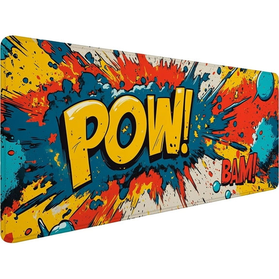 Classic Comic Art Gaming Mouse Pad Colorful Pow Bam Word Art Extended Gaming Mouse Pad Mat with Stitched Edge Non-Slip Base Big Mouse Pad 31.5"x11.8" Office Home Decor for Women Girl
