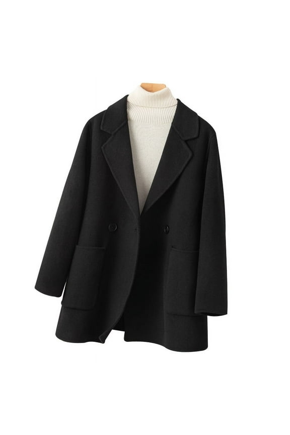 Classic Common Style Women's Coat 100% Pure Wool Reversible Woolen Coat Loose Suit Jacket Top Fashion Big Pocket