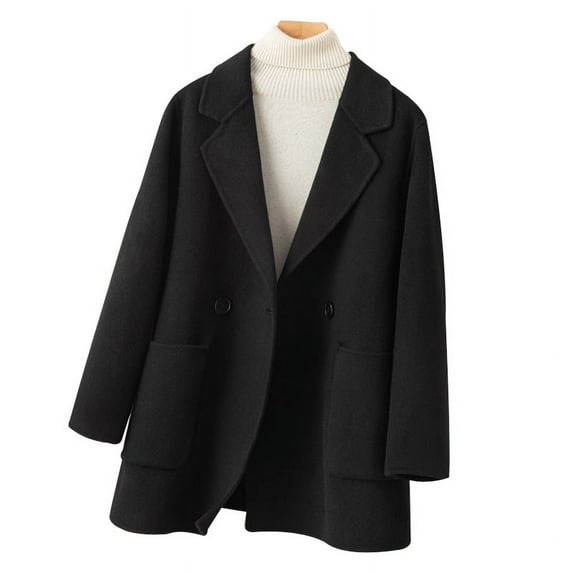 Classic Common Style Women's Coat 100% Pure Wool Reversible Woolen Coat Loose Suit Jacket Top Fashion Big Pocket