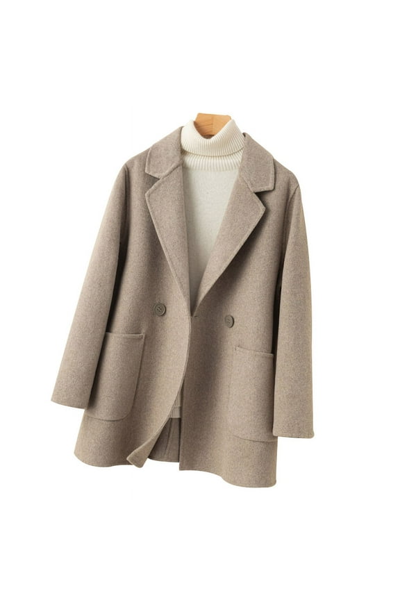 Classic Common Style Women's Coat 100% Pure Wool Reversible Woolen Coat Loose Suit Jacket Top Fashion Big Pocket