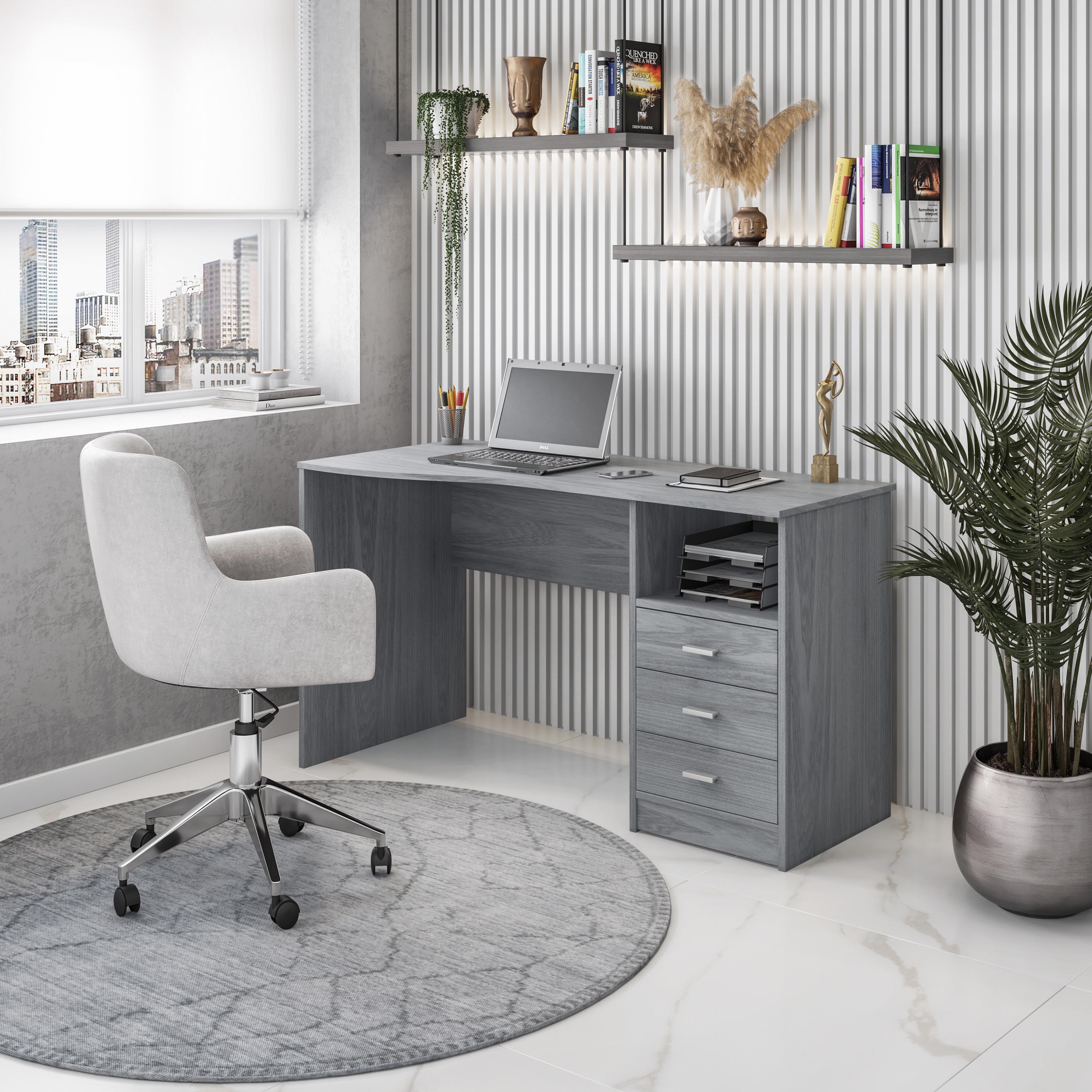 Classic Computer Desk with Multiple Drawers, Grey