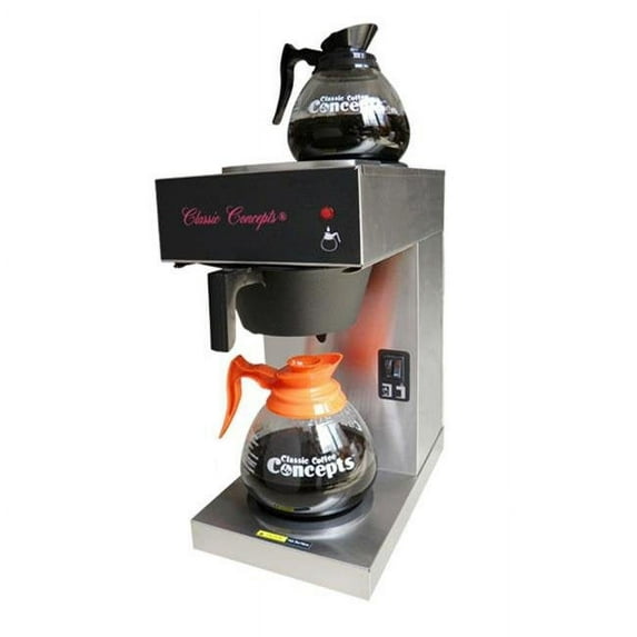 Classic Concepts GB260 Stainless Steel 2 Warmer Pour-Over 12 Cup Commercial Brewer With 2 Decanters