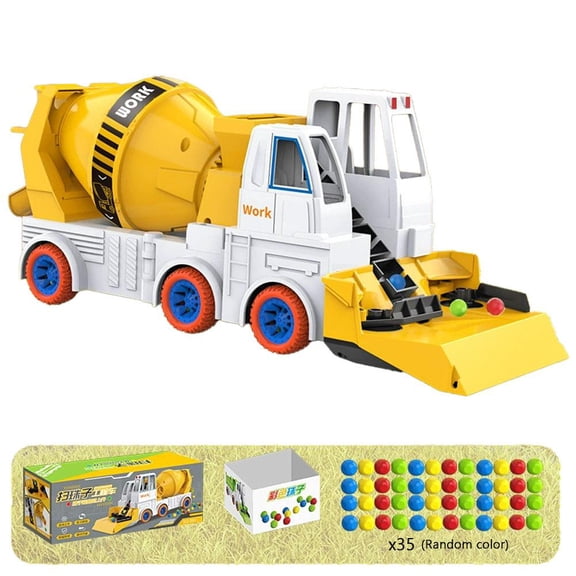 Classic Construction Toy,Interactive Construction Truck Toys with Colored Beads, Manual Mixer Drum and Lifting Dump Bed, Kids Constructions Truck Toy Set with Automatic Bead Sweeper