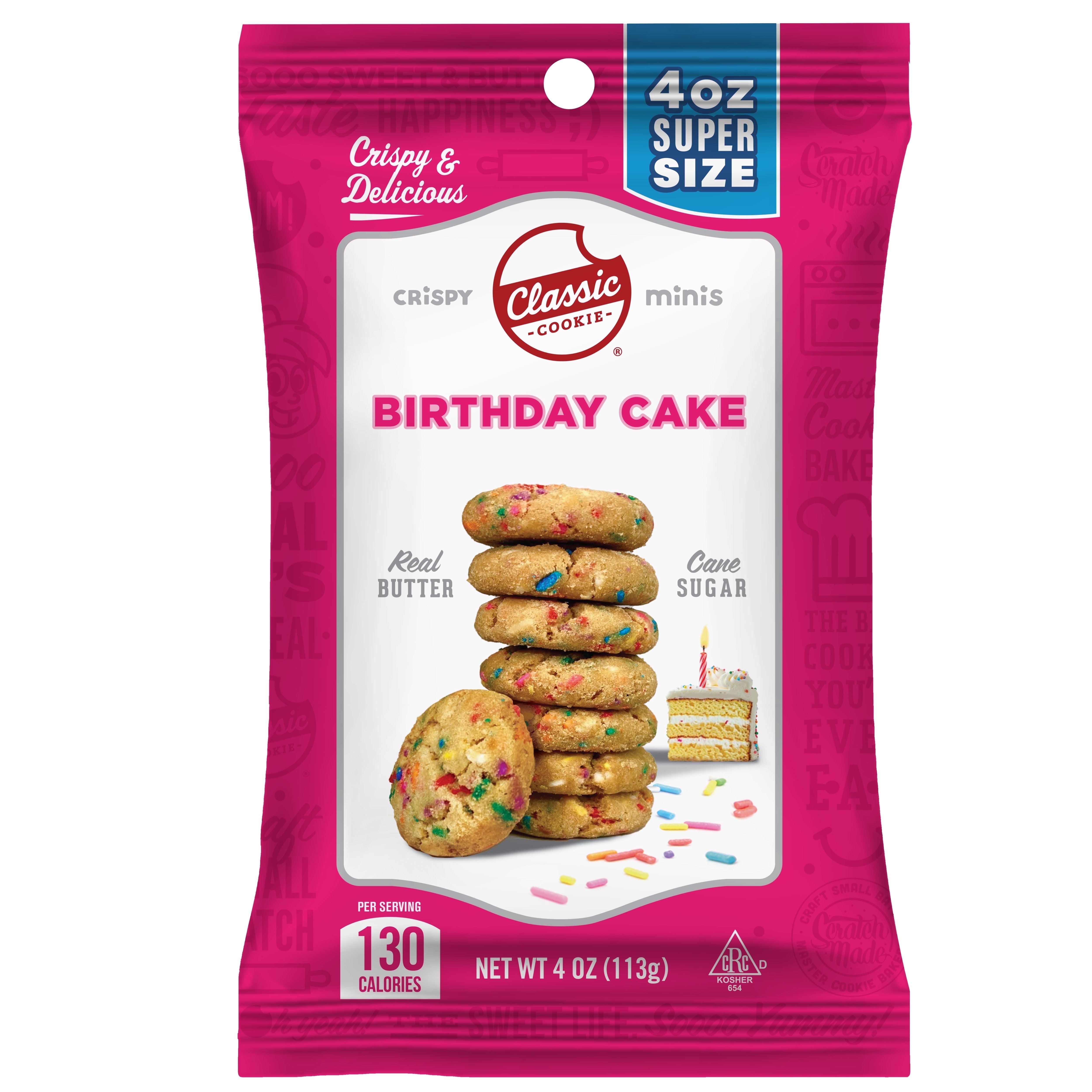 Classic Cookie Birthday Cake Crispy Mini Cookies, 24 Count, 4oz Bags