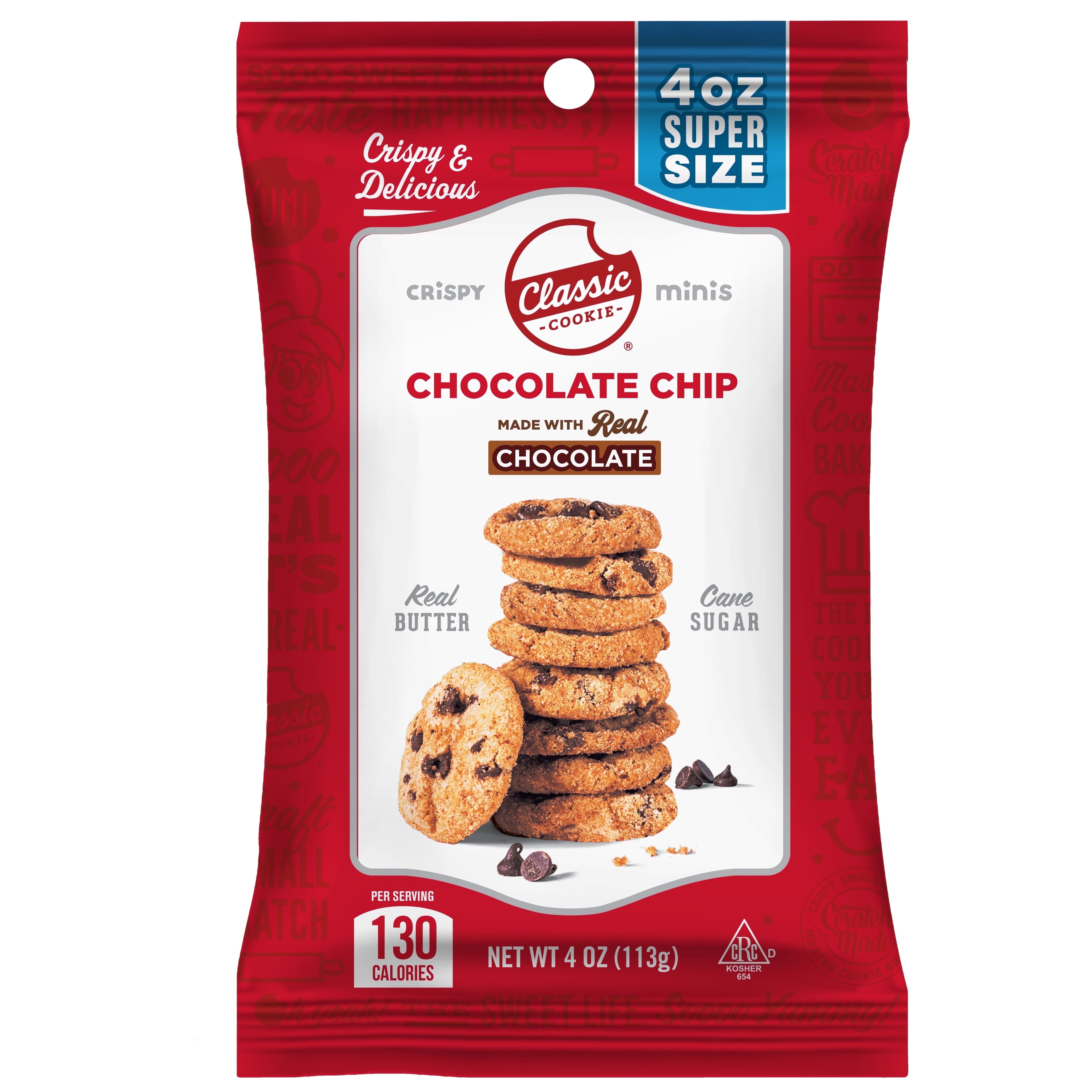 Classic Cookie Chocolate Chip Crispy Mini Cookies, 24 Count, 4oz Bags