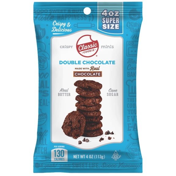 Classic Cookie Double Chocolate Crispy Mini Cookies, 24 Count, 4oz Bags