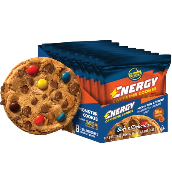 Classic Cookie Energy Monster Soft Baked Cookies, 50mg Caffeine, 8 Count, 2.8oz
