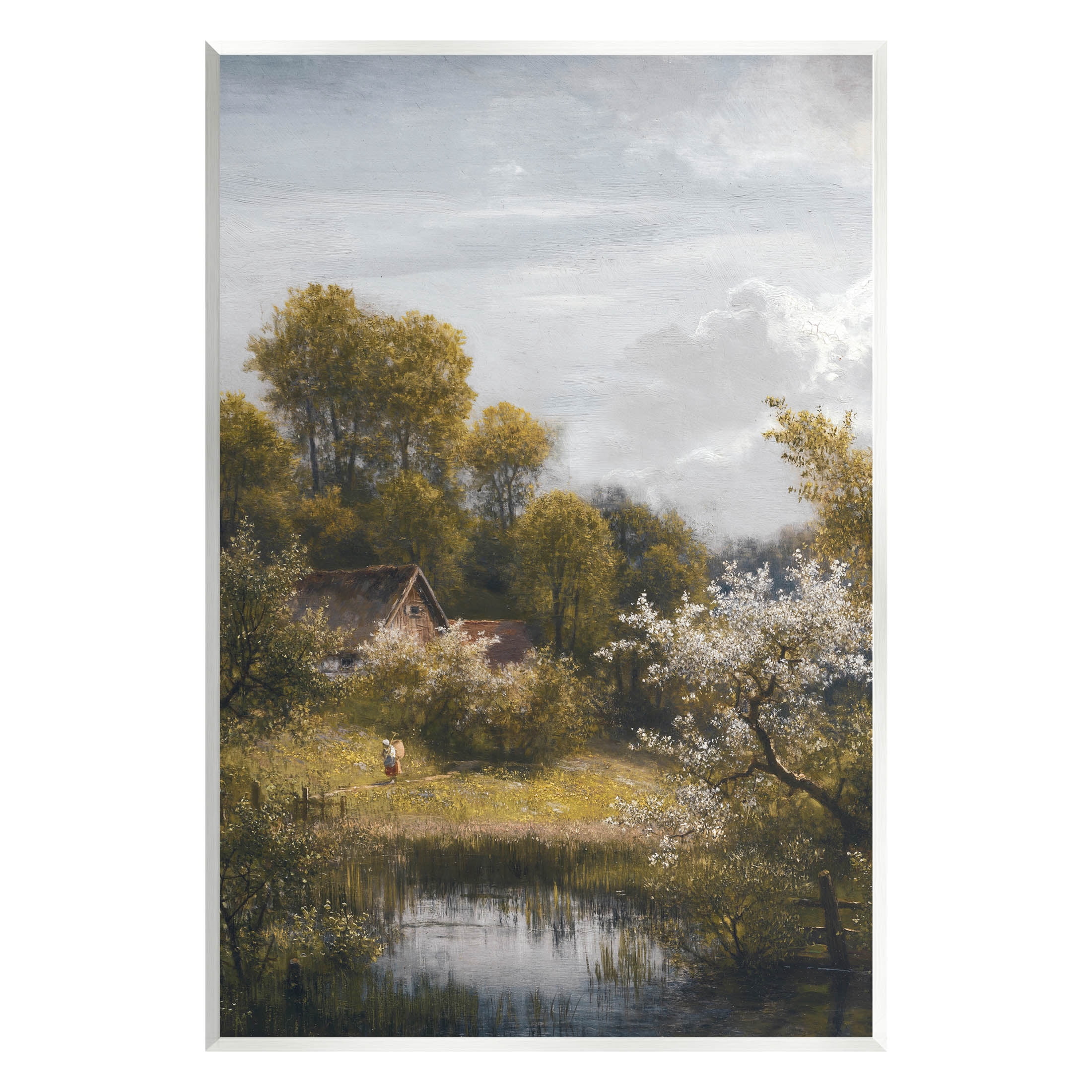 Classic Cottage Backyard Pond Landscape Painting Unframed Art Print Wall Art