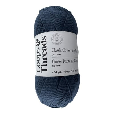 Classic Cotton Big Ball Solid Yarn by Loops & Threads – Medium 100% Cotton - Extra-Large 14 oz Skein for Knitting - Crochet & Crafts - Midnight
