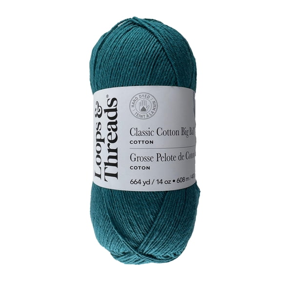 Classic Cotton Big Ball Solid Yarn by Loops & Threads – Medium 100% Cotton - Extra-Large 14 oz Skein for Knitting - Crochet & Crafts - Peacock