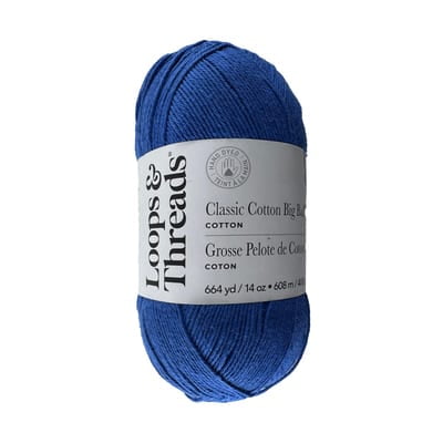 Classic Cotton Big Ball Solid Yarn by Loops & Threads – Medium 100% Cotton - Extra-Large 14 oz Skein for Knitting - Crochet & Crafts - Royal Blue