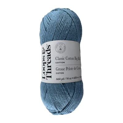 Classic Cotton Big Ball Solid Yarn by Loops & Threads – Medium 100% Cotton - Extra-Large 14 oz Skein for Knitting - Crochet & Crafts - Vista