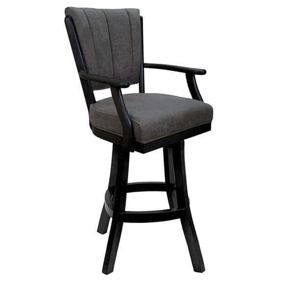 Classic Counter 26" Solid Wood Bar Stool - Northwest Elk Charcoal Fabric - Black