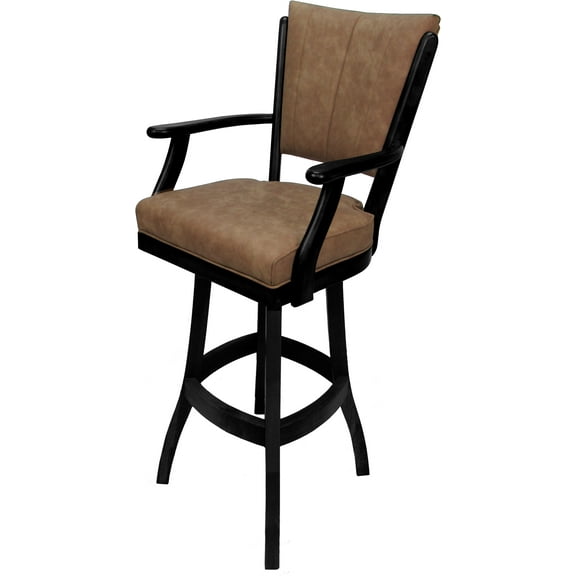 Classic Counter Swivel Bar Stool Solid Wood 26" - Pecan Brown Vinyl - Black