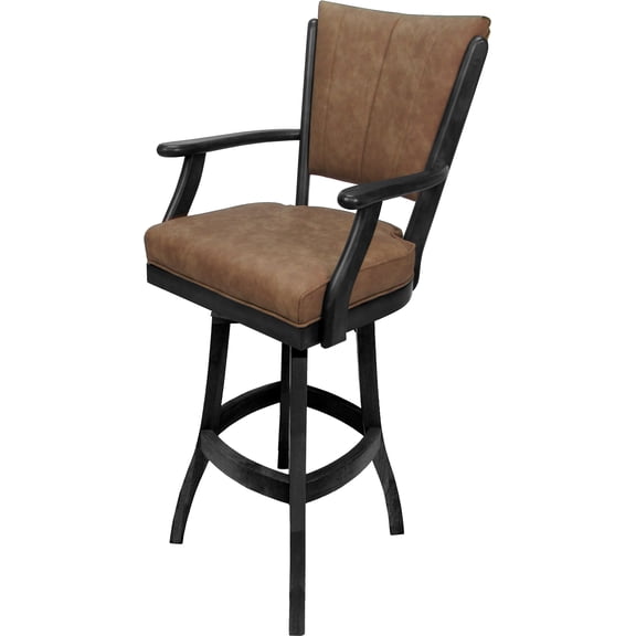 Classic Counter Swivel Bar Stool Solid Wood 26" - Pecan Brown Vinyl - Gray
