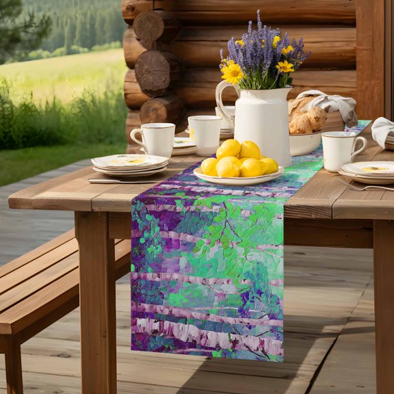 Classic Country Birch Table Runner 60 Inch Long Abstract Forest Botanical Table Runners Linen Burlap Tablerunner for Kitchen Dining Room Holiday Party