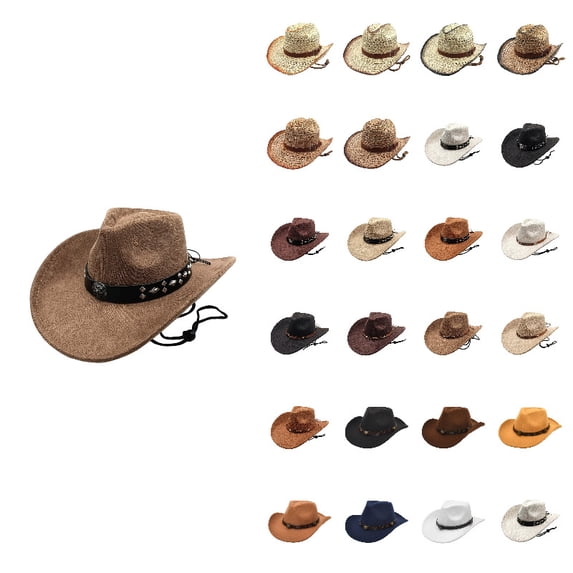 Classic Cowboy Hat Western Headwear Outdoor Riding Beach, B-Coffee