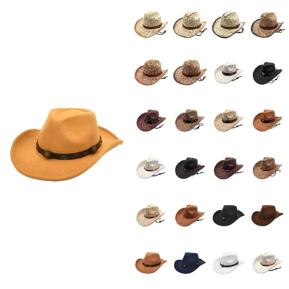 Classic Cowboy Hat Western Headwear Outdoor Riding Beach, D-Gold