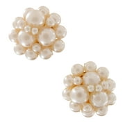 Classic Cream Faux Pearl Beaded Cluster Clip On Earrings Ladies Adult Female Women