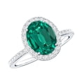 thumbnail image 1 of Rosec Jewels Classic Created Emerald Ring with Diamond Halo for Women (AAAA Quality), 925 Sterling Silver, US 4.00, 1 of 8