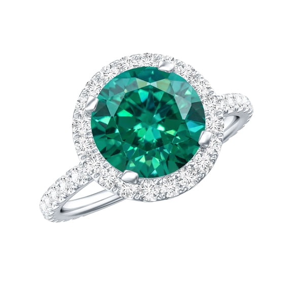 Rosec Jewels Lab Created Emerald Halo Engagement Ring 2 Carat - Emerald Moissanite Ring for Women - AAAA Quality Certified, 925 Sterling Silver, US 4.00