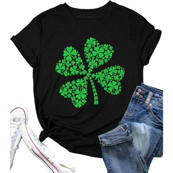 Classic Crew Neck St. Patty's Lucky Graphic Tee for Women 100% Cotton Casual Top