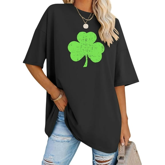 Classic Crew Neck St. Patty's Lucky Graphic Tee for Women 100% Cotton Casual Top