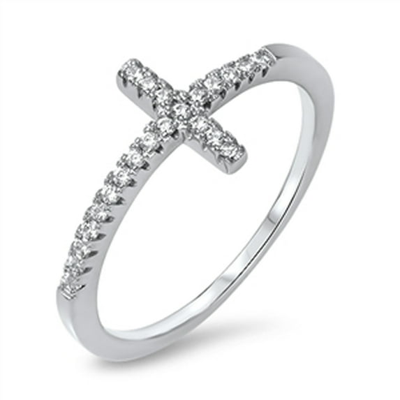 Classic Cross White Cubic Zirconia Ring .925 Sterling Silver Band Jewelry Female Male Unisex Size 11
