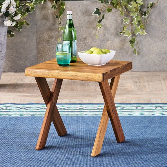 Classic Cross - base Acacia Side Table | Used for Patio Wine Tasting | Provides a Rustic and Inviting Setting