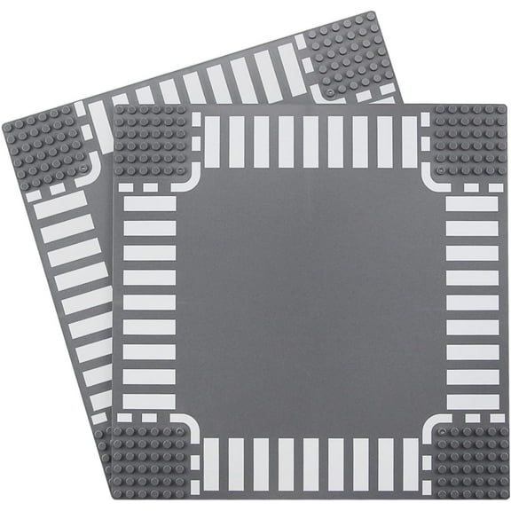 Classic Crossroad Road Base Plates, City Street Building Kit, 25 x 25 cm Town Baseplate for Building Bricks Compatible with All Major Brands