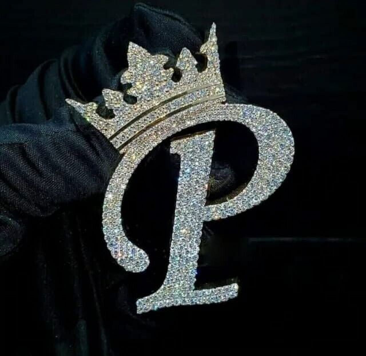 SAJEWELS Classic Crown Men's Initial Letter 2Ct Round Cut VVS1/D Diamond Custom Men's Pendant 14k White Gold Plated Silver