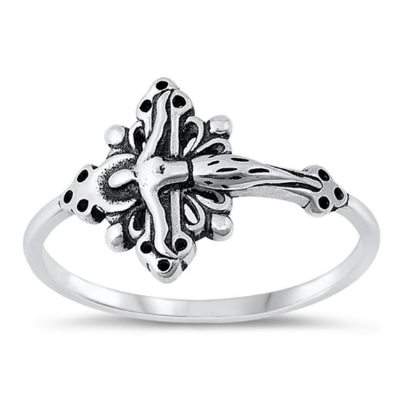 Classic Crucifix Ring .925 Sterling Silver Christian Jesus Band Jewelry Female Male Unisex Size 8