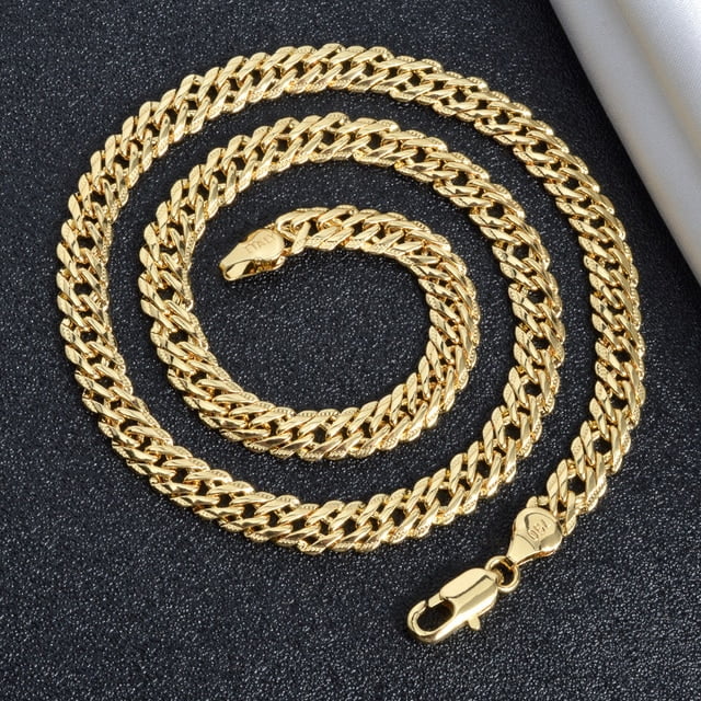 Classic Cuban Link Chain Necklace For Men 18K Gold Plated Male Choker ...