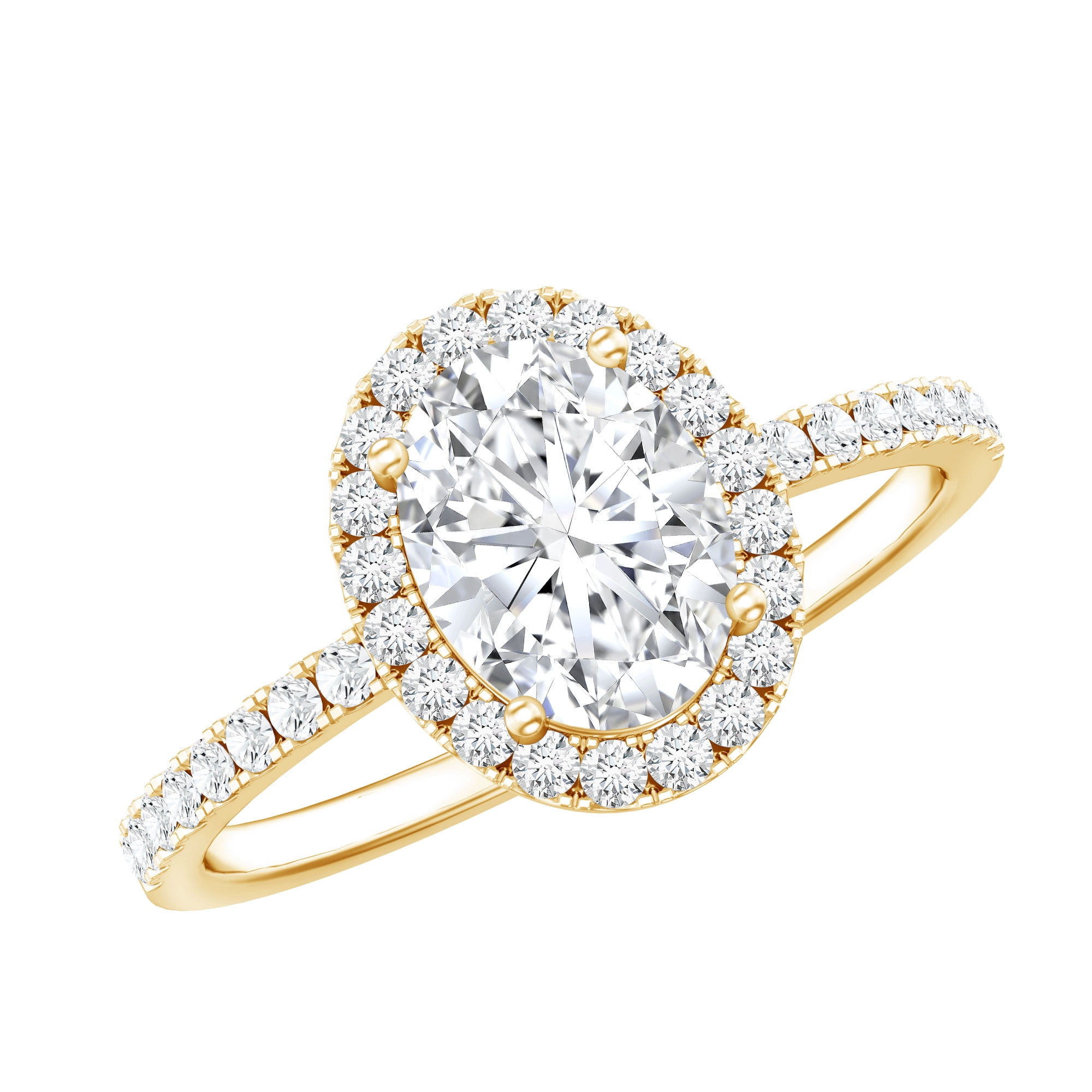 Rosec Jewels Classic Cubic Zirconia Halo Engagement Ring for Women, 10K Yellow Gold, US 12.00