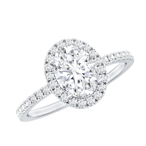 Rosec Jewels Classic Cubic Zirconia Halo Engagement Ring for Women, 14K White Gold, US 4.50