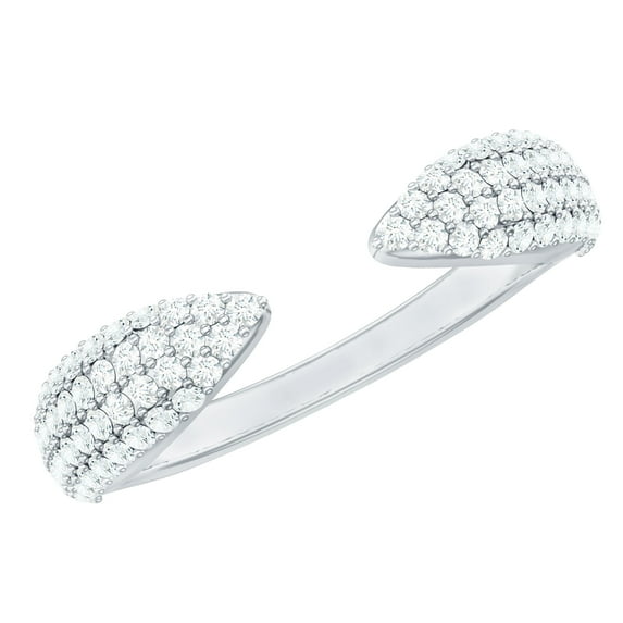 Rosec Jewels Moissanite Cuff Ring - Designer Moissanite Anniversary Ring for Women - D-VS1 Quality Certified, 925 Sterling Silver, US 4.00